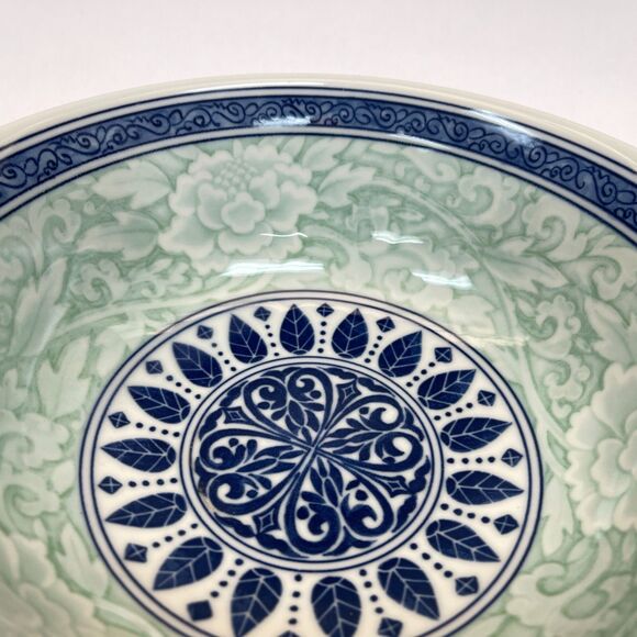 Asian Serving Bowl White Blue Green Floral Flowers Leaves 8 3/8" x 3 3/8" high - Picture 7 of 10